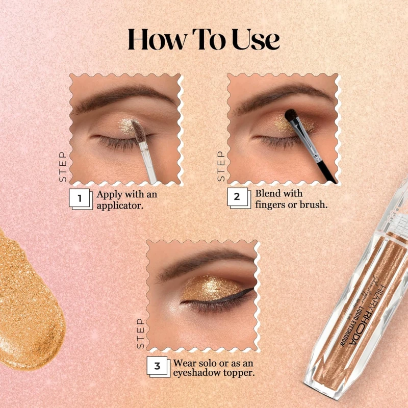 Hilary Rhoda Showstopper Liquid Eyeshadow | Gel-Based Formula | Shimmer Finish | Highly Pigmented | Blends Easily | Create Versatile Looks | 2ml (Desert Gold - Shade 02) thumbnail 6